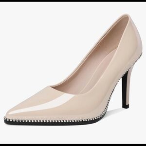 Creamy Beige Patent Leather Beaded Pump!